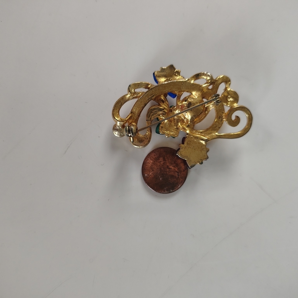 Elegant Gold Floral Brooch with Multicolor Accents - Picture 5 of 12